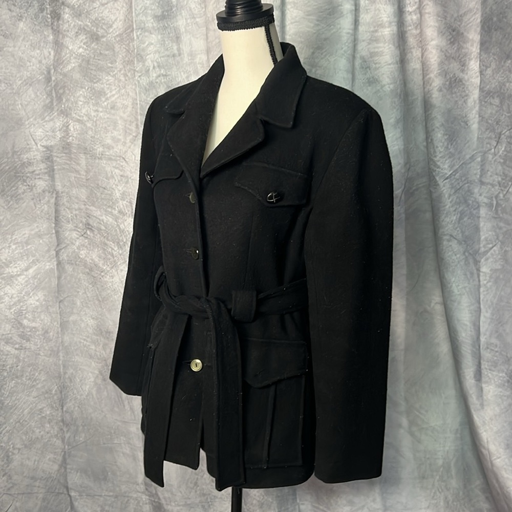 Jonathan Michael Vintage Black Wool/Nylon Belted Trench - Small - Picture 3 of 11